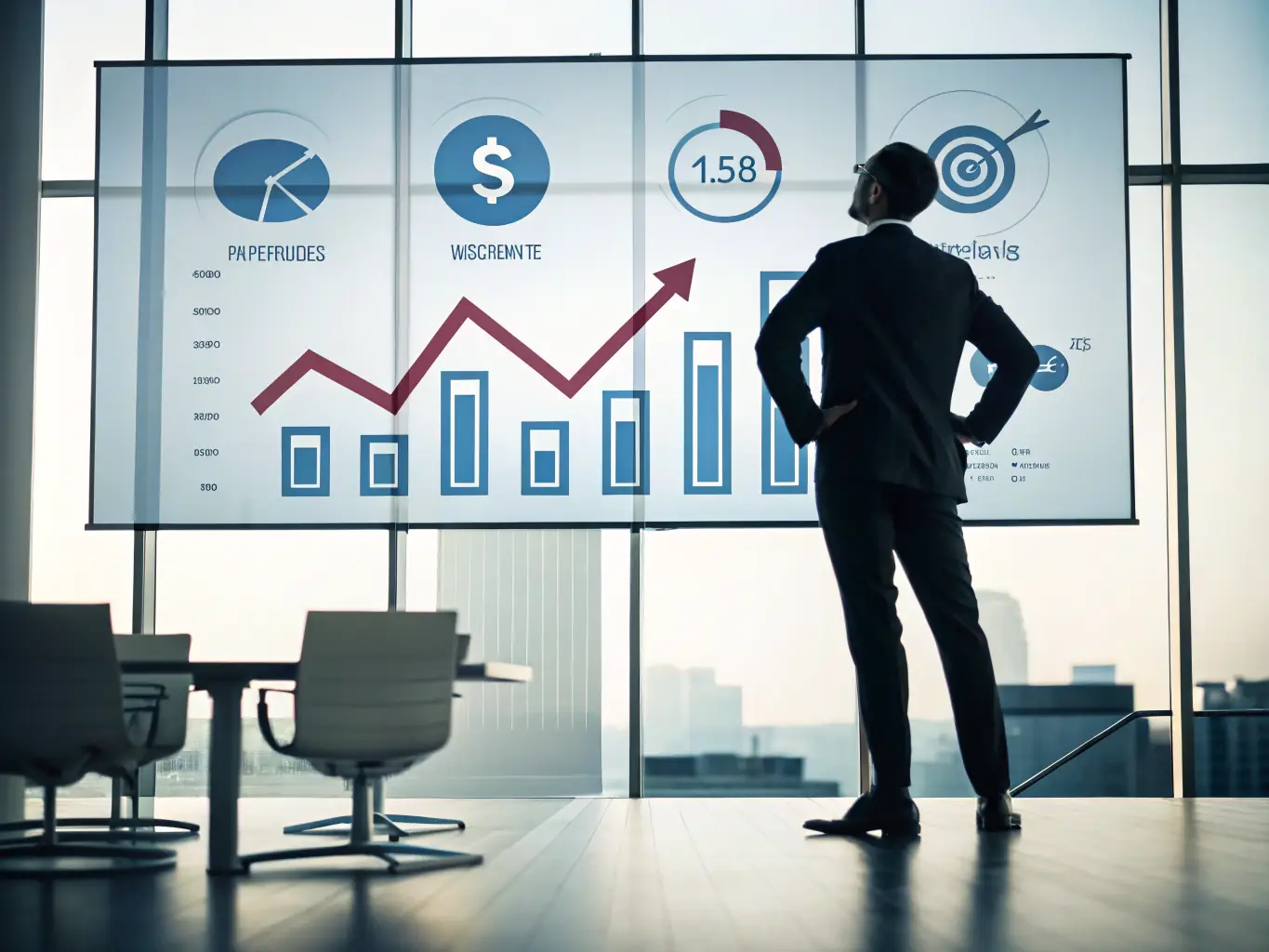 A photograph of a business owner looking confidently at a graph showing upward growth, symbolizing business success and expansion in the UK market.